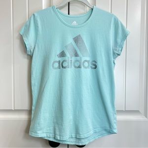 Adidas Girls Badge of Sport Tee in Mint Green, Size XL